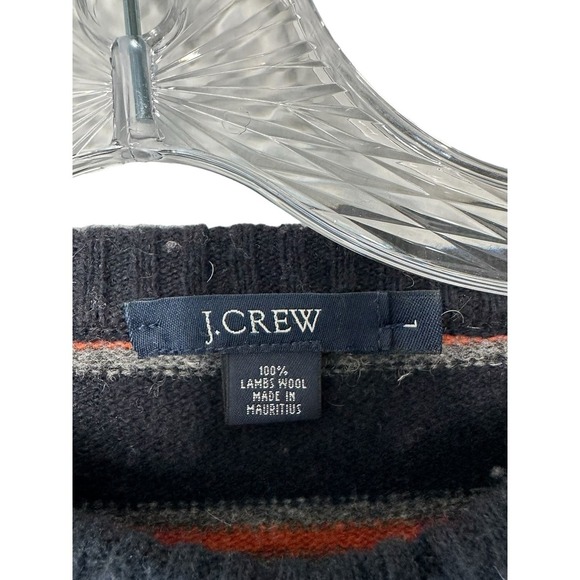 J.Crew Men's Black Gray Orange Striped Wool Crewneck Casual Sweater Size Large - Picture 2 of 11